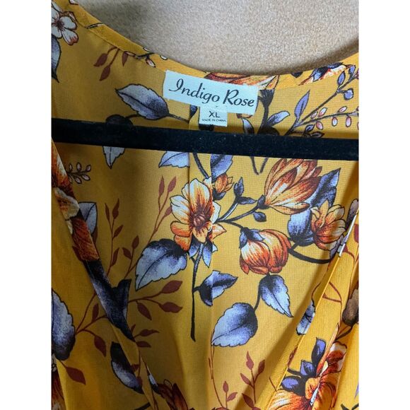 Indigo Rose Yellow Floral Maxi Dress Flutter Sleeve V Neck Wrap Belted XL - Picture 3 of 10